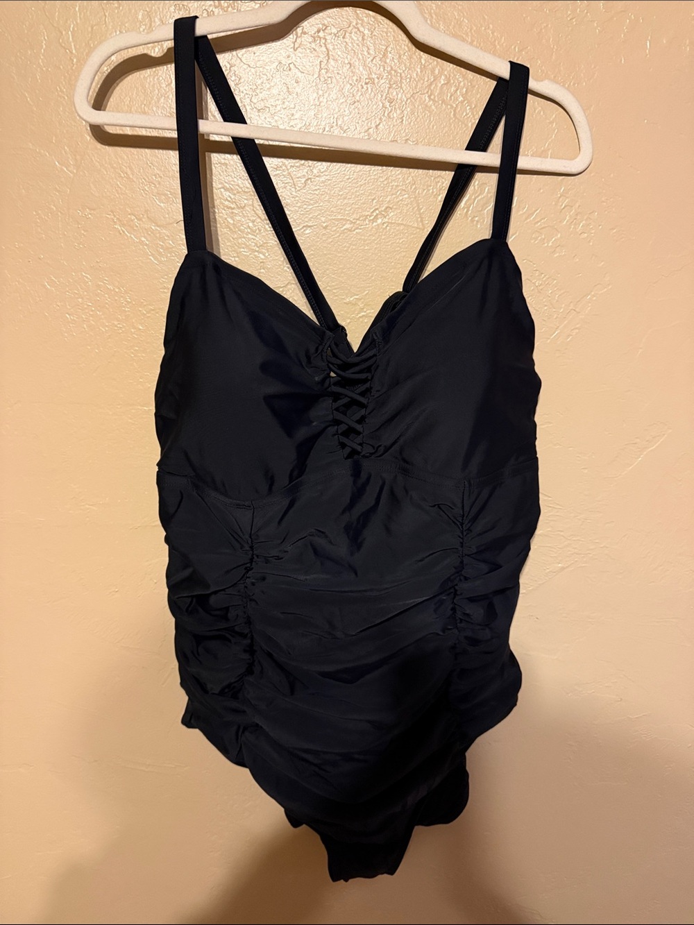 torrid Black Ruched One-Piece Swimsuit with Lace-Up Front